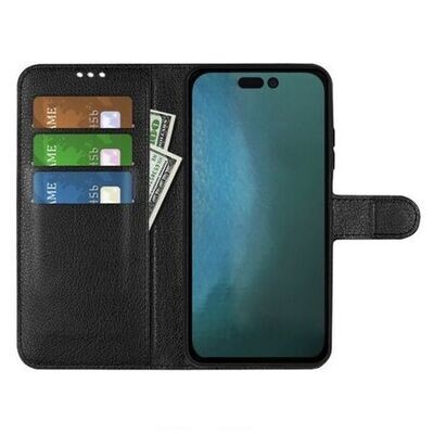 Flip Stand Leather Wallet Case For iPhone 14 Pro Black