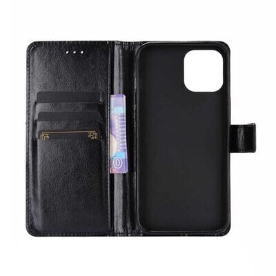 Flip Stand Leather Wallet Case For iPhone 13 Mini Black