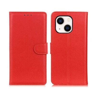 Flip Stand Leather Wallet Case For iPhone 13 Red
