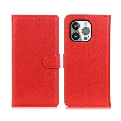 Flip Stand Leather Wallet Case For iPhone 13 Pro Max Red