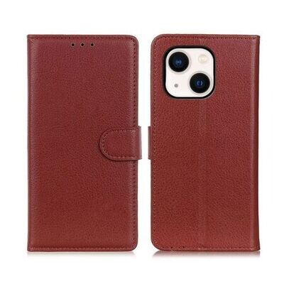 Flip Stand Leather Wallet Case For iPhone 13 Mini Brown