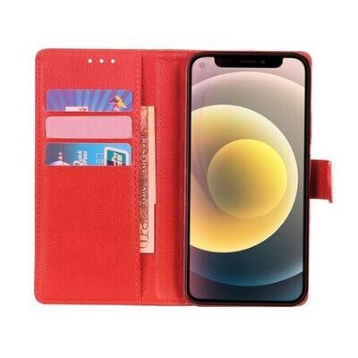 Flip Stand Leather Wallet Case For iPhone 13 Red