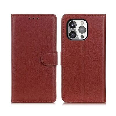 Flip Stand Leather Wallet Case For iPhone 13 Pro Max Brown