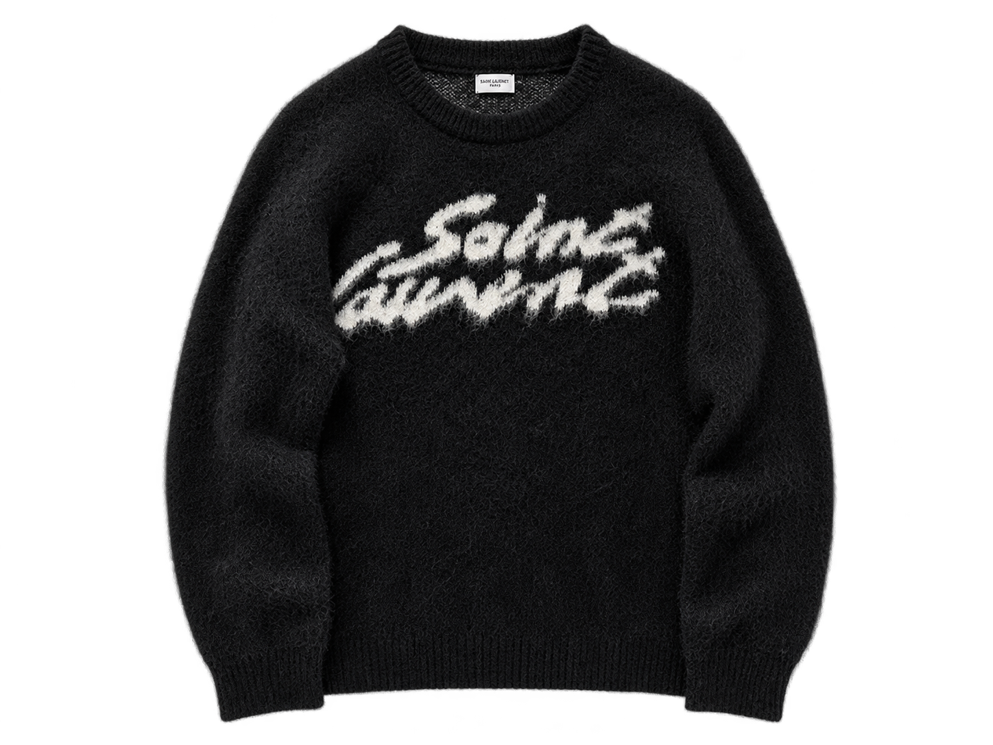 Saint Laurent – Black Fuzzy Logo Knit Sweater