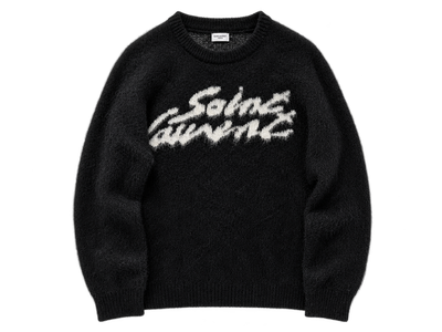 Saint Laurent – Black Fuzzy Logo Knit Sweater