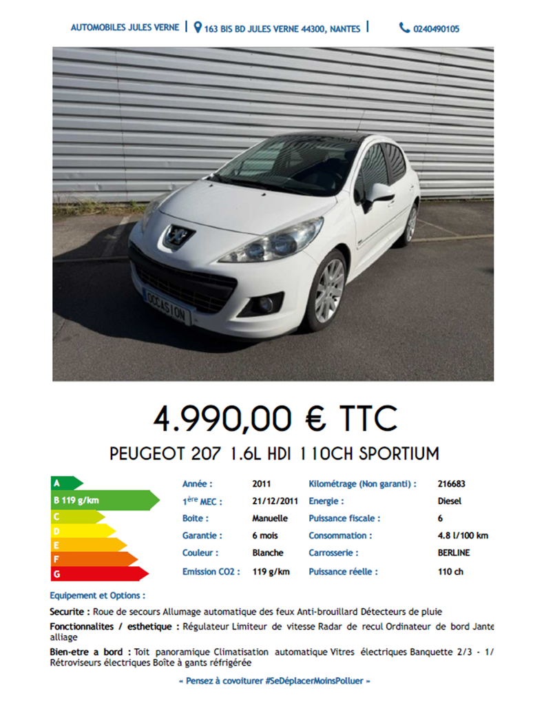 PEUGEOT 207 1.6L HDI 110CH SPORTIUM