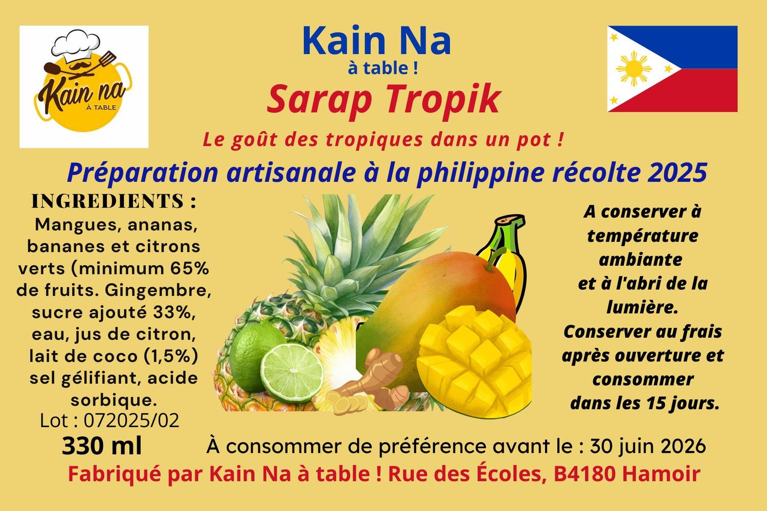 Préparation FILIPINO SARAP TROPIK à base de mangues, bananes et ananas