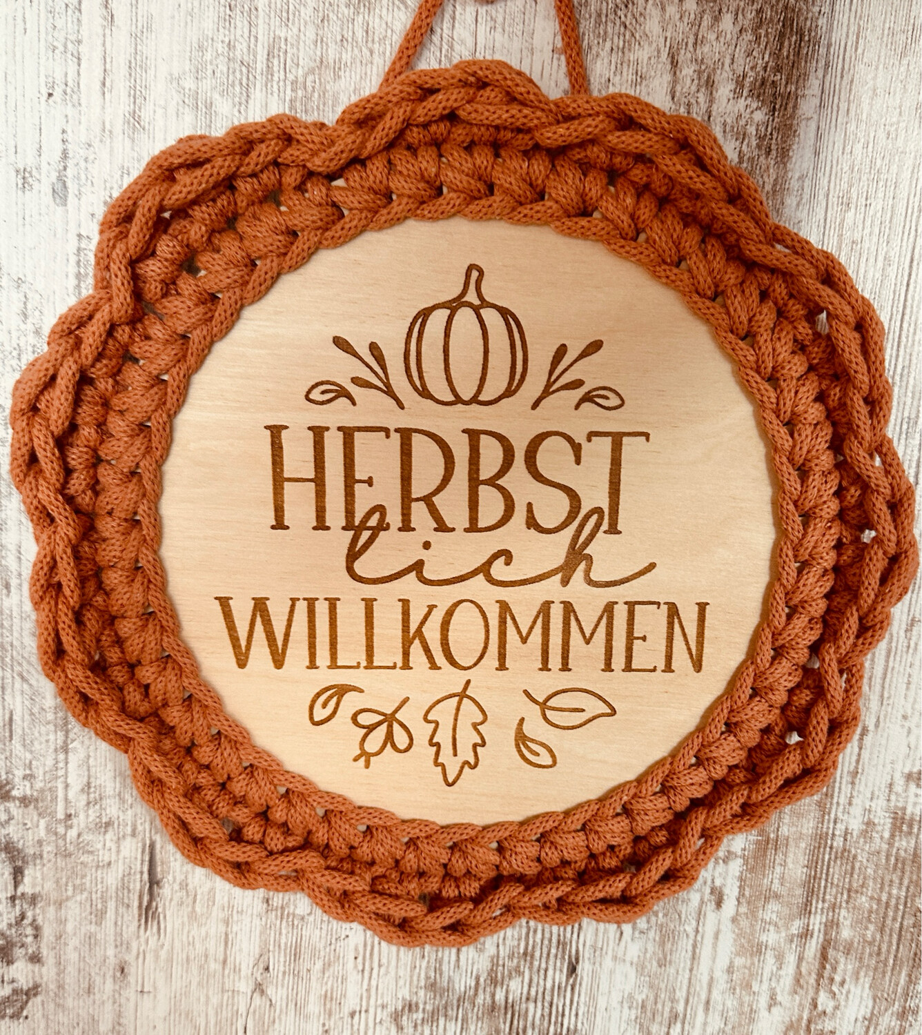 Holzboden mit Gravur als Türschild, Bild oder Korbboden - Herbst