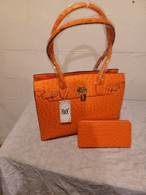 Large 2-IN-1 OSTRICH PADLOCK SATCHEL SET