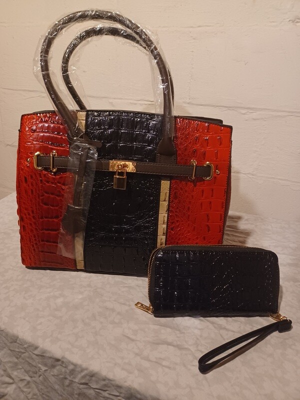 Large 2-IN-1 ALLIGATOR SATCHEL WALLET SET