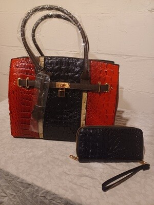 Large 2-IN-1 ALLIGATOR SATCHEL WALLET SET