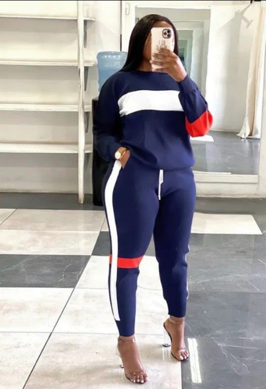 Women casual sweat suits - L, XL, XXL/ Blu-wht-red