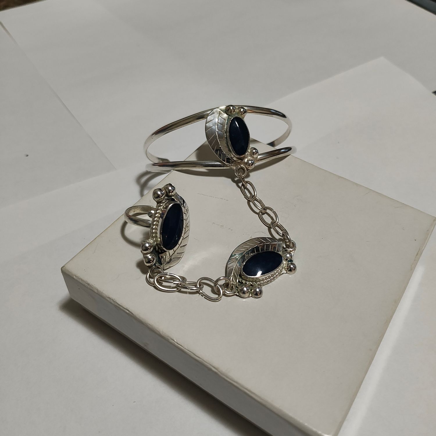 Black Onyx Sterling silver bracelet / ring combo