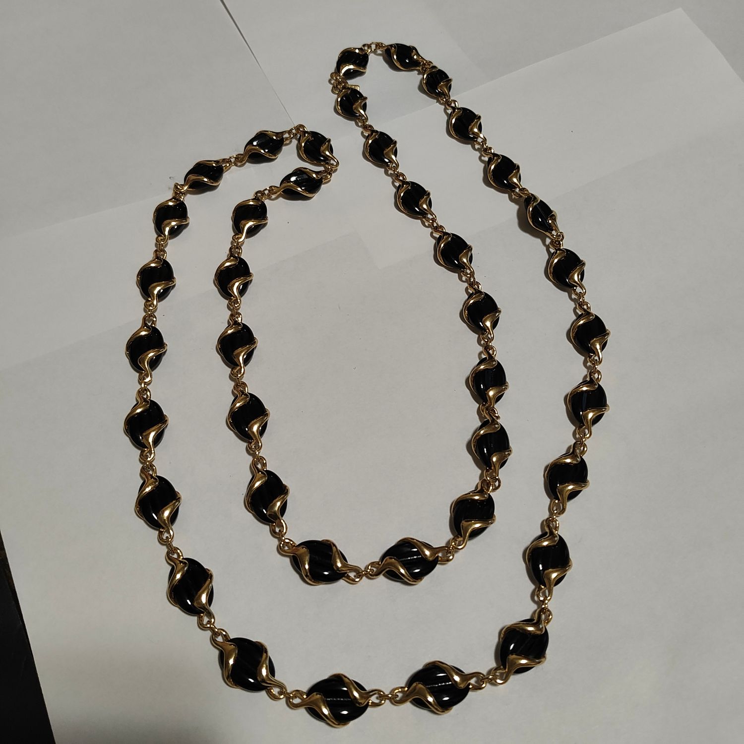24 Inch Black Onyx and Gold chain