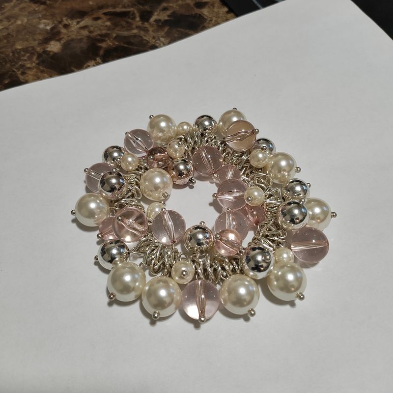 White/Pink &amp; silver pearl bracelet
