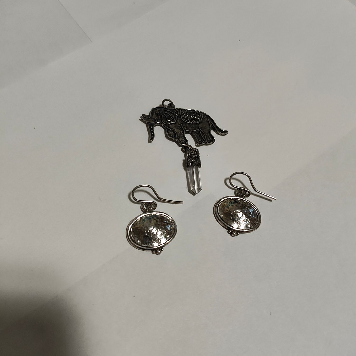 Silver drops &amp; elephant w/ stone ear rings &amp; charm