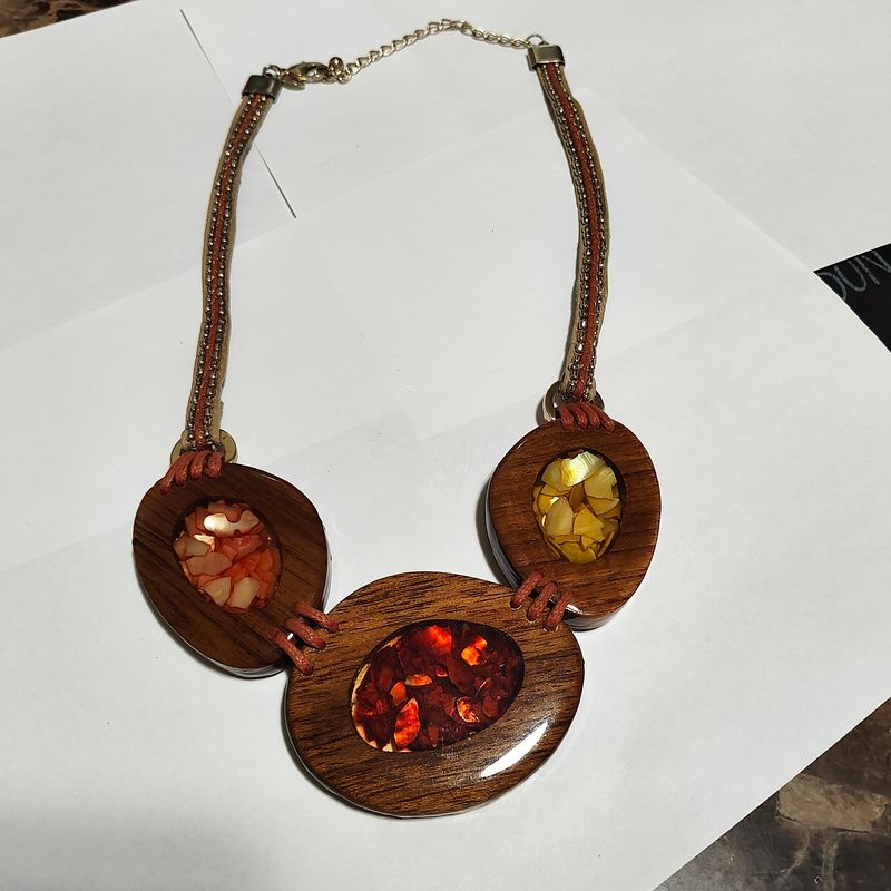 Epoxy wood &amp; multi-stone necklace