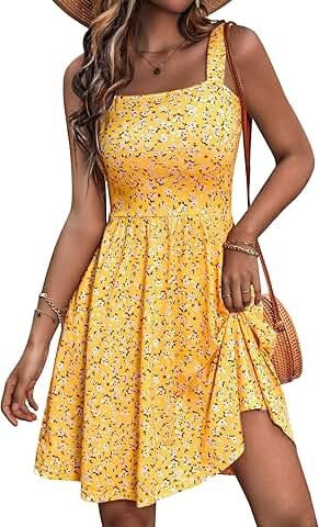 HUHOT Women&#39;s Summer Casual Square Neck Dress