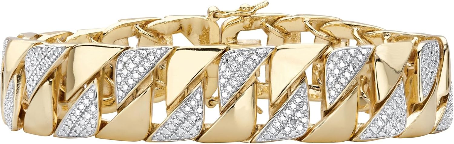 PalmBeach Men&#39;s 18K Yellow Gold Genuine Diamond Accent Interlocking Link Bracelet