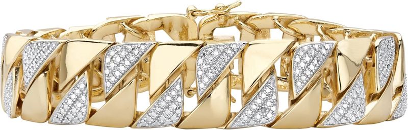 PalmBeach Men&#39;s 18K Yellow Gold Genuine Diamond Accent Interlocking Link Bracelet