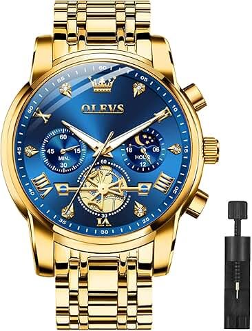 Men&#39;s Stainless Steel Chronograph Watch,Man Analog Quartz Big Face Male Watches Luxury Waterproof Roman Numeral