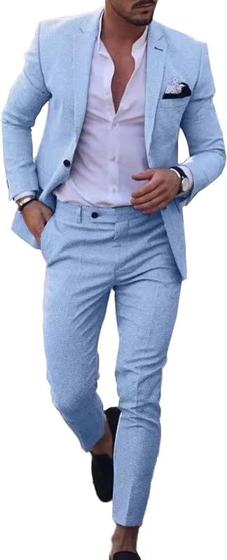 Mens 2 Piece Suit Linen Summer Top Blazer Pants Sets for Beach, Weddings, Vacation &amp; Proms multi colors