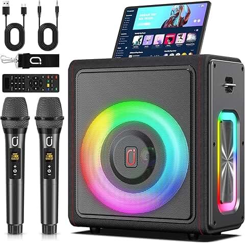 Karaoke Machine, Portable Bluetooth 5.3 Speaker with 2 Wireless Microphones for Adults &amp; Kids, PA System
