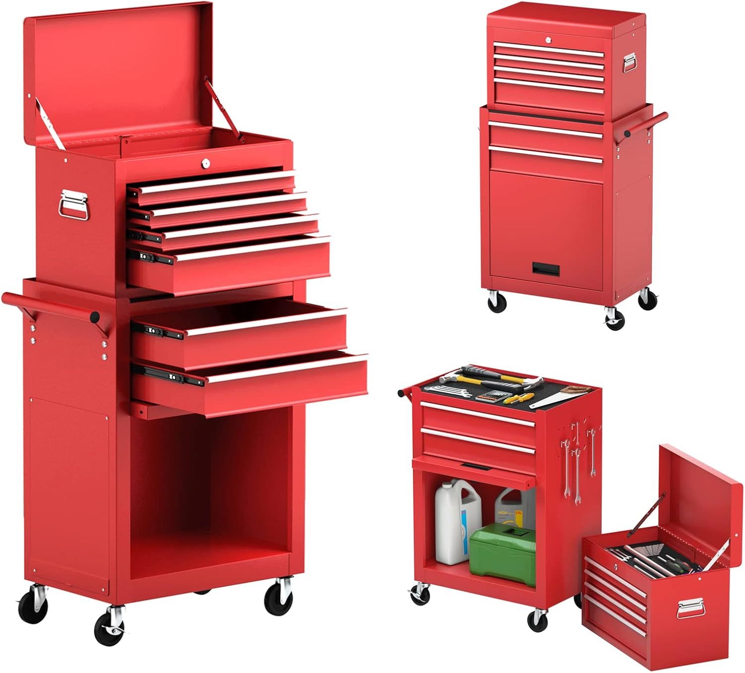 Goplus Tool Chest, 6 Drawers Rolling Tool Cabinet with Detachable Top