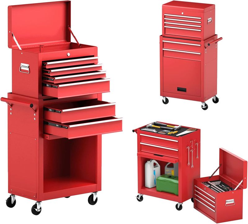 Goplus Tool Chest, 6 Drawers Rolling Tool Cabinet with Detachable Top