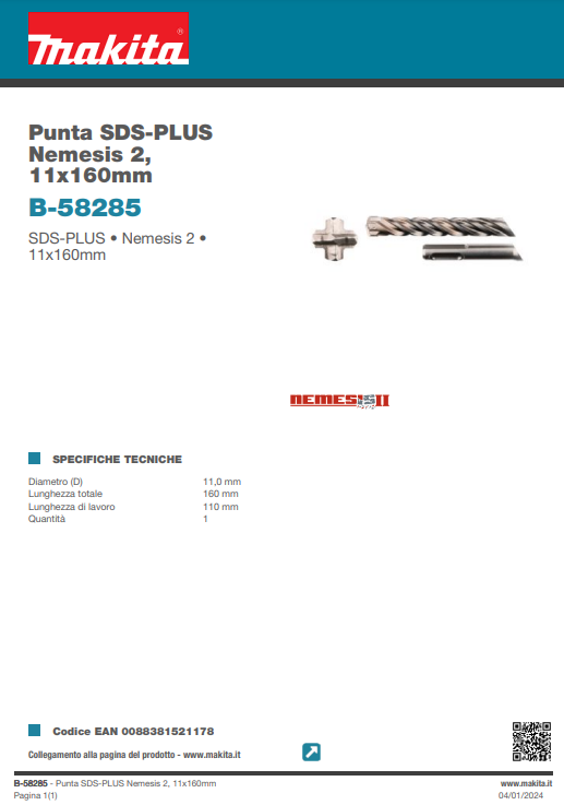 Punta SDS-PLUS Nemesis II - 11x160 mm