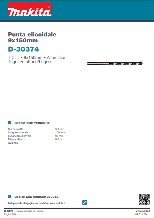 PUNTA ELICOIDALE - 9x150 mm