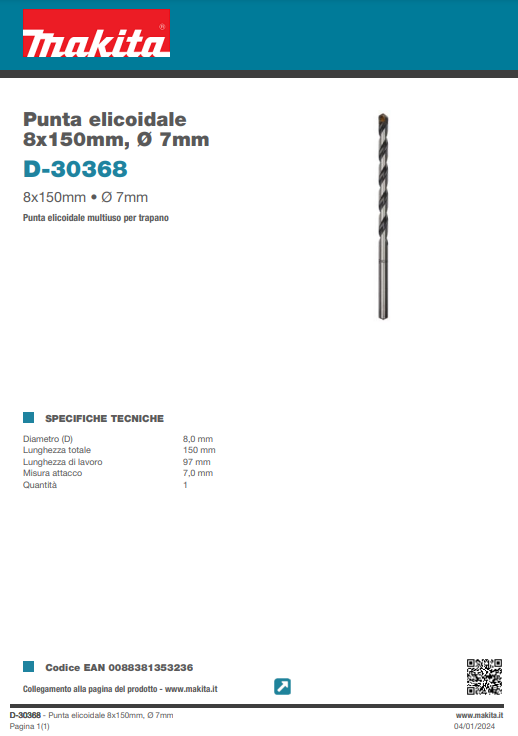 PUNTA ELICOIDALE - 8x150 mm