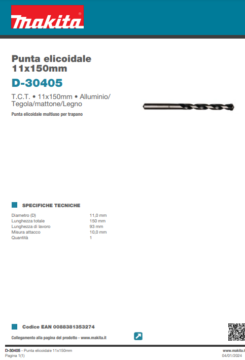 PUNTA  ELICOIDALE - 11x150 mm