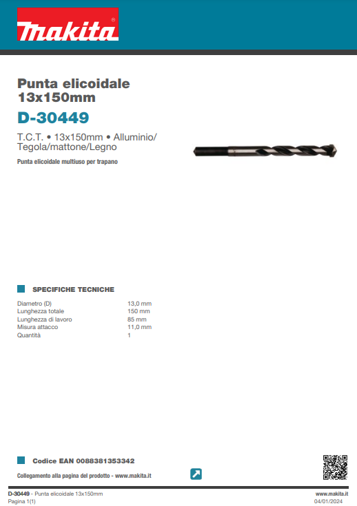 PUNTA ELICOIDALE - 13x150 mm