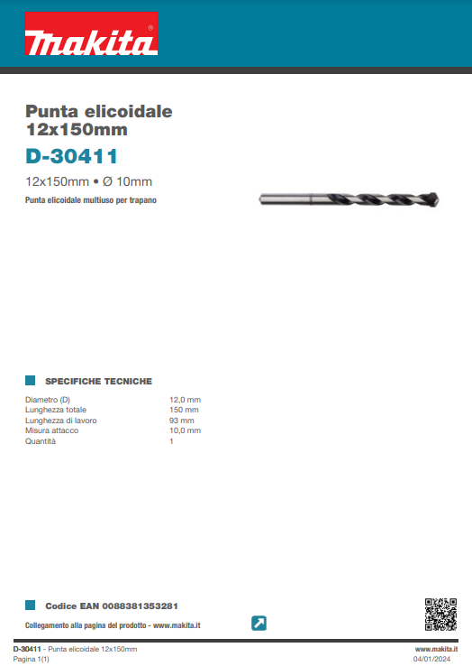 PUNTA ELICOIDALE - 12x150 mm