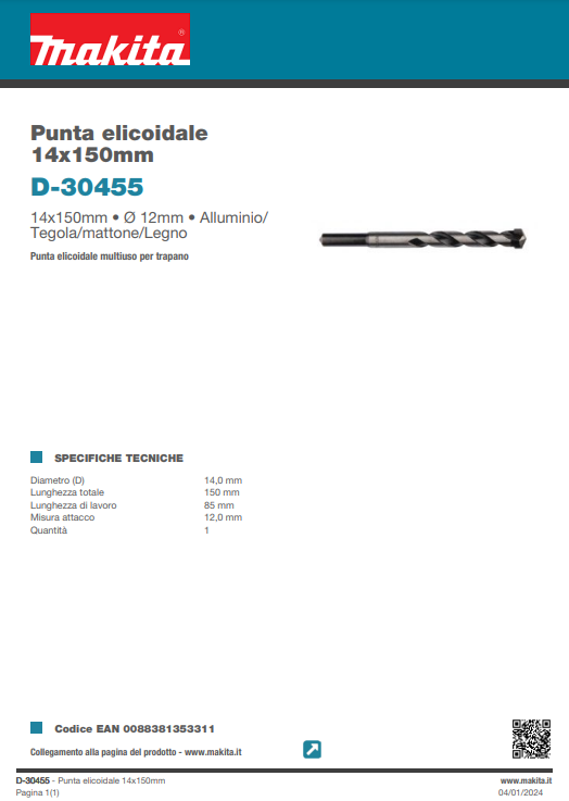 PUNTA ELICOIDALE - 14x150 mm