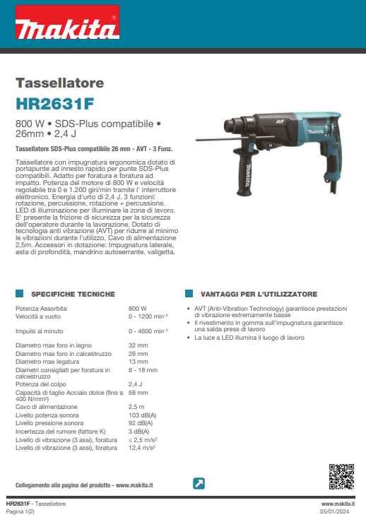 TASSELLATORE SDS-PLUS 800W 26 MM