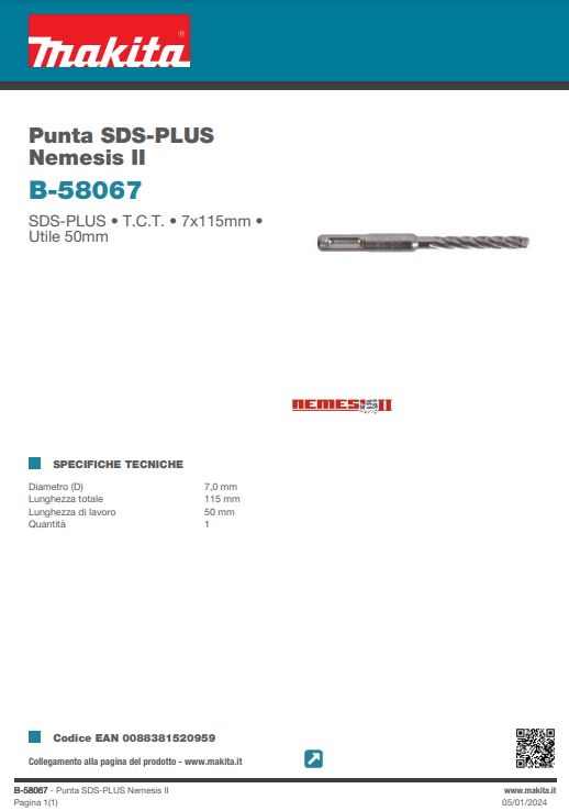 PUNTA SDS-PLUS NEMESIS II - 7x115 mm