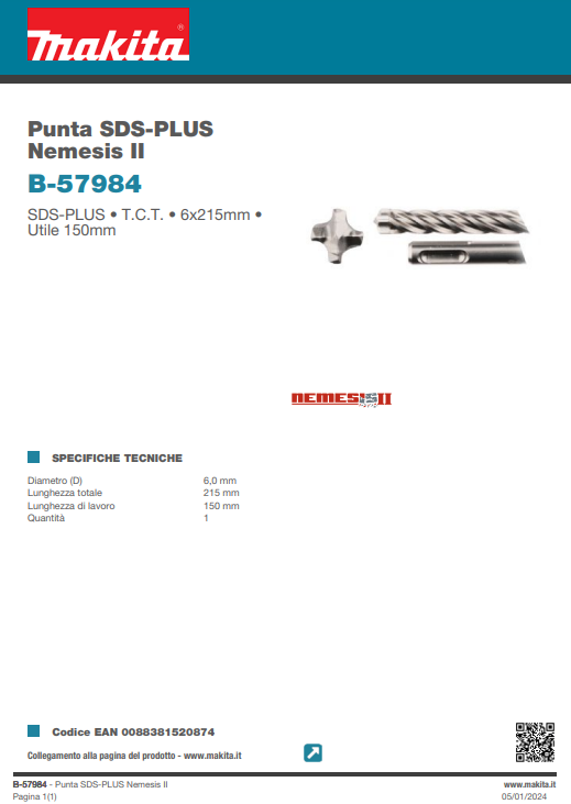 PUNTA SDS-PLUS NEMESIS II - 6x215 mm