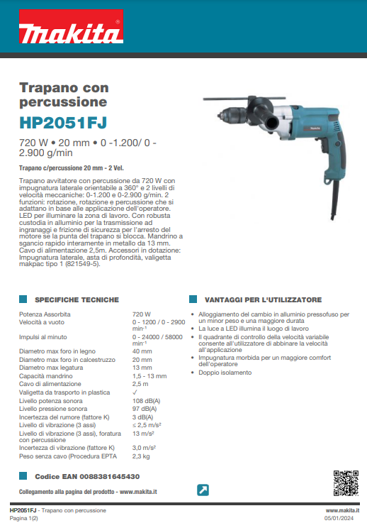 TRAPANO CON PERCUSSIONE 720W 20 mm