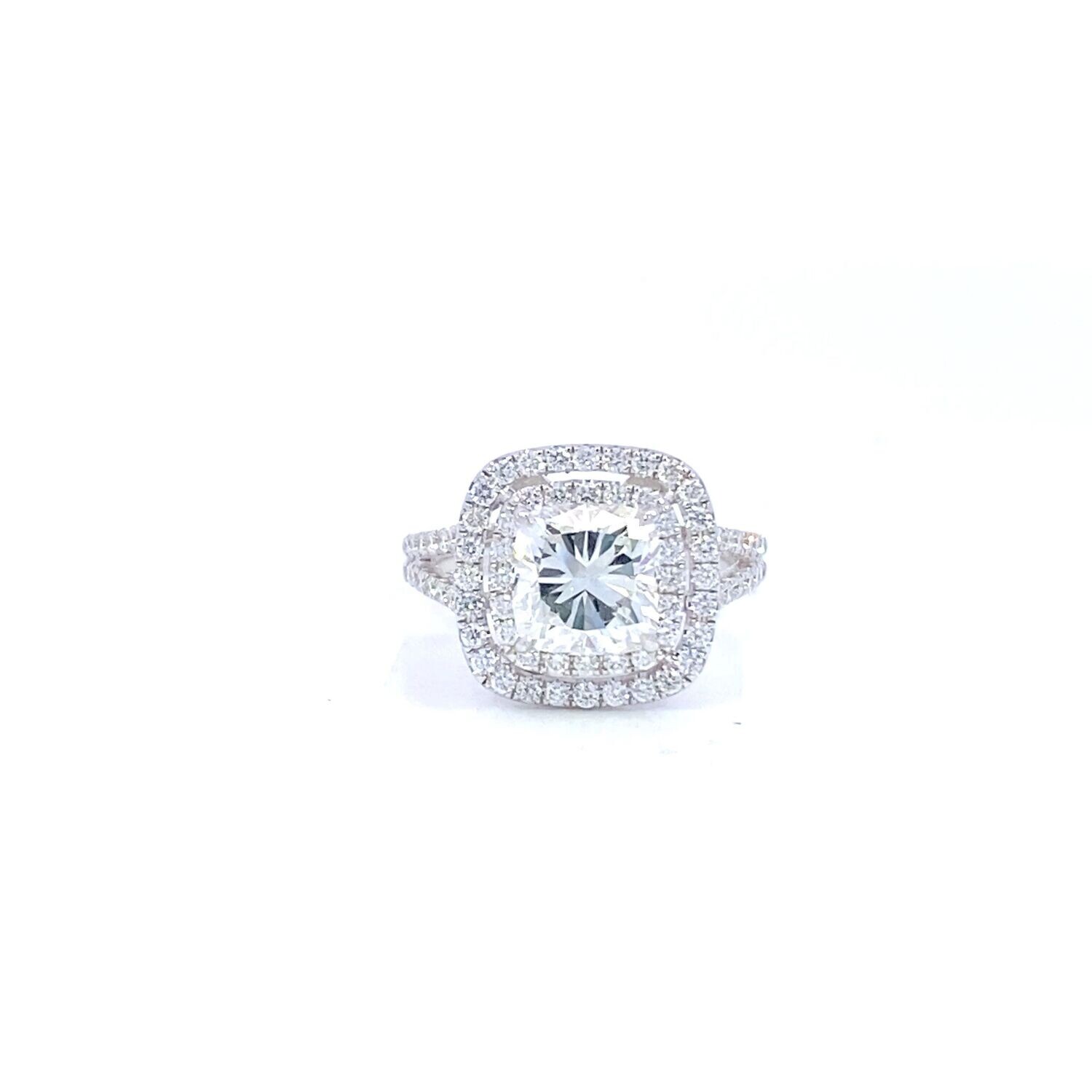 GIA 2.82 Carat Cushion Cut Diamond  In 18K White Gold  Engagement Ring
