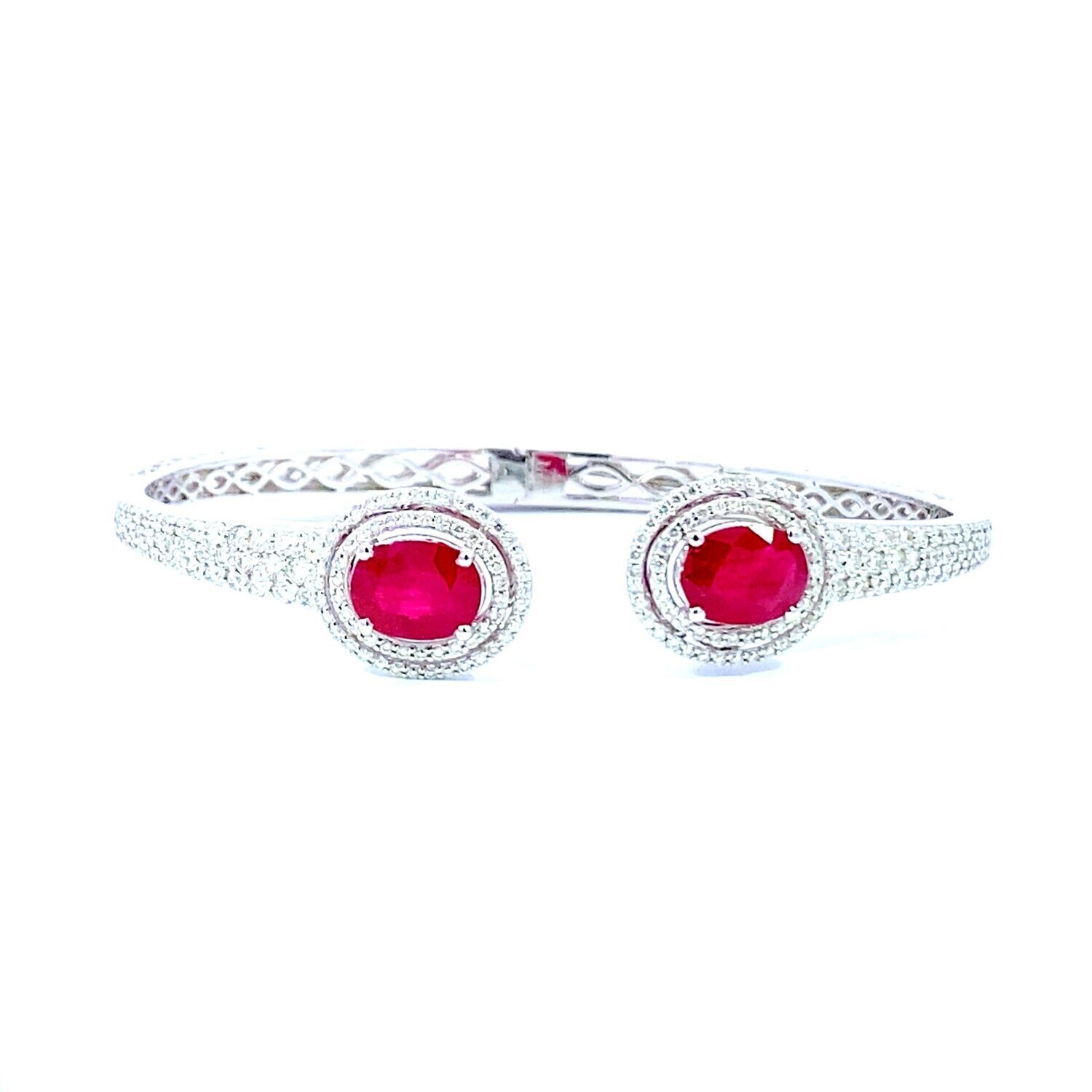 Ruby Bangle Bracelet Is Set With Natural Diamonds