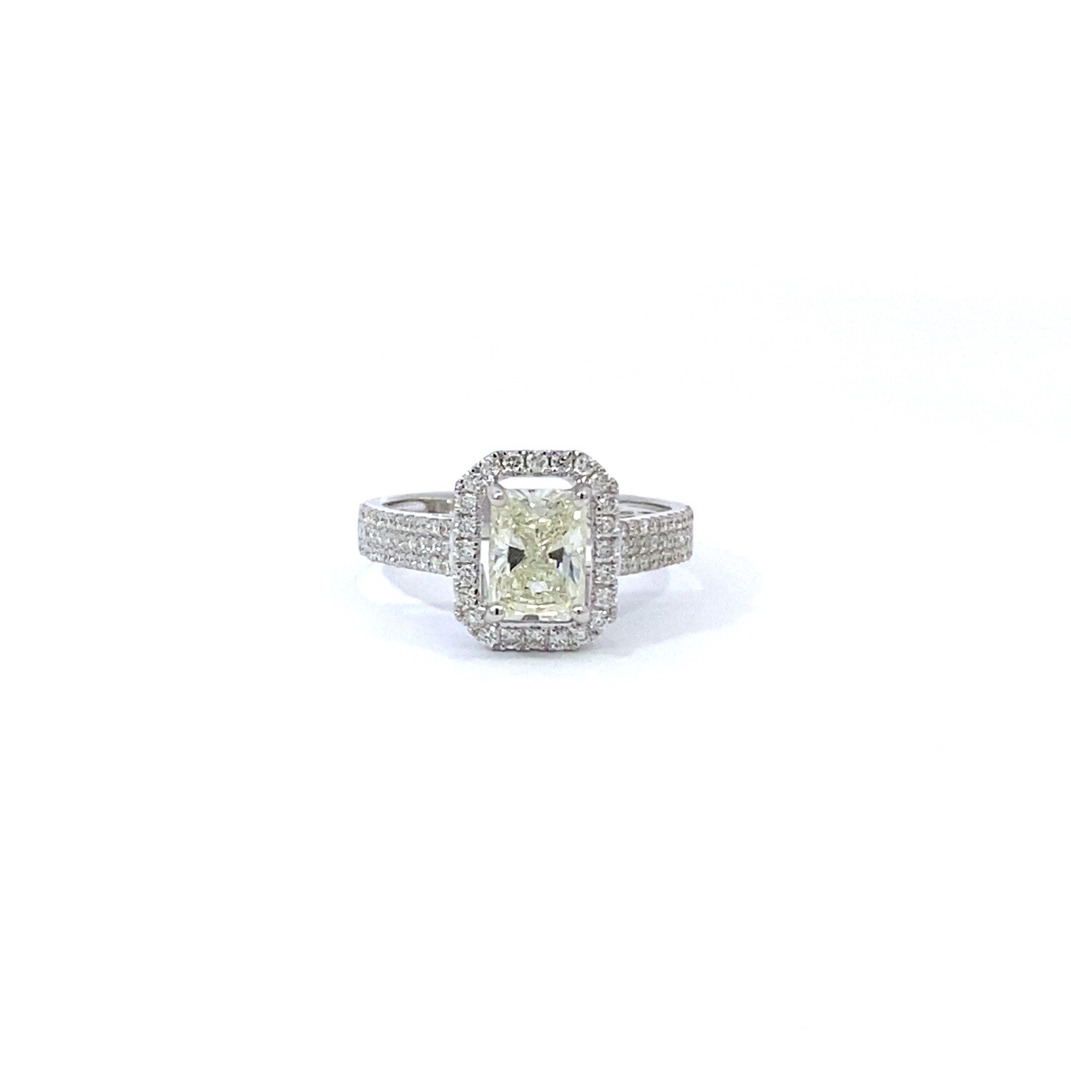 Halo Radiant Cut 1.02 Carat Engagement Ring Set In 18K White Gold
