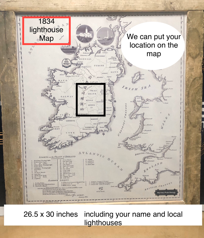 Framed 1834 Lighthouse Map of Ireland