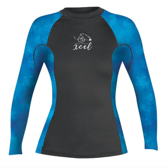 Water Inspired Premium Stretch (Long Sleeve), Color: Black & Blue Honu, Size: X-Small