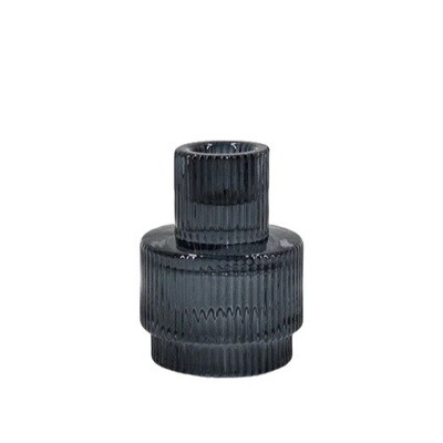 Glazen kandelaar antraciet ribbel