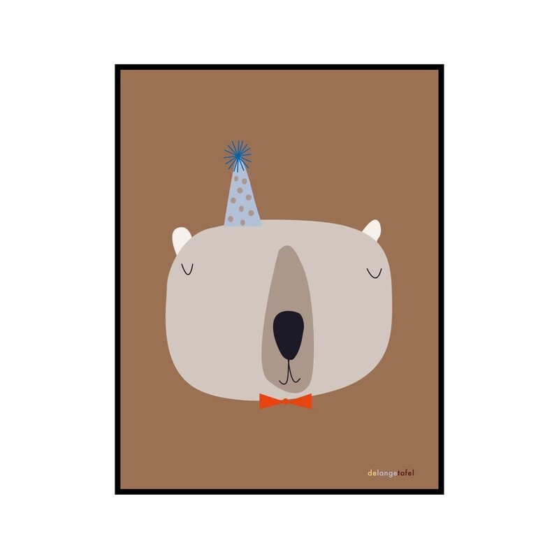 Print in lijst beer met feesthoed