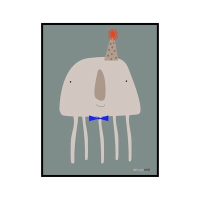Print in lijst octopus met feesthoed