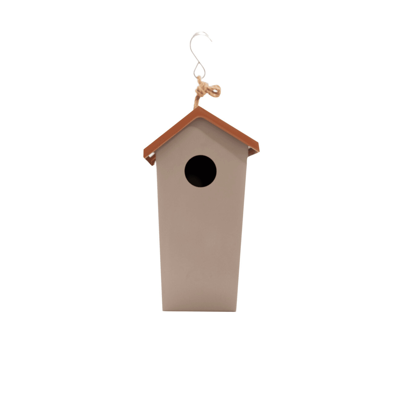 Vogelhuisje bamboevezel taupe met terra cotta dakje