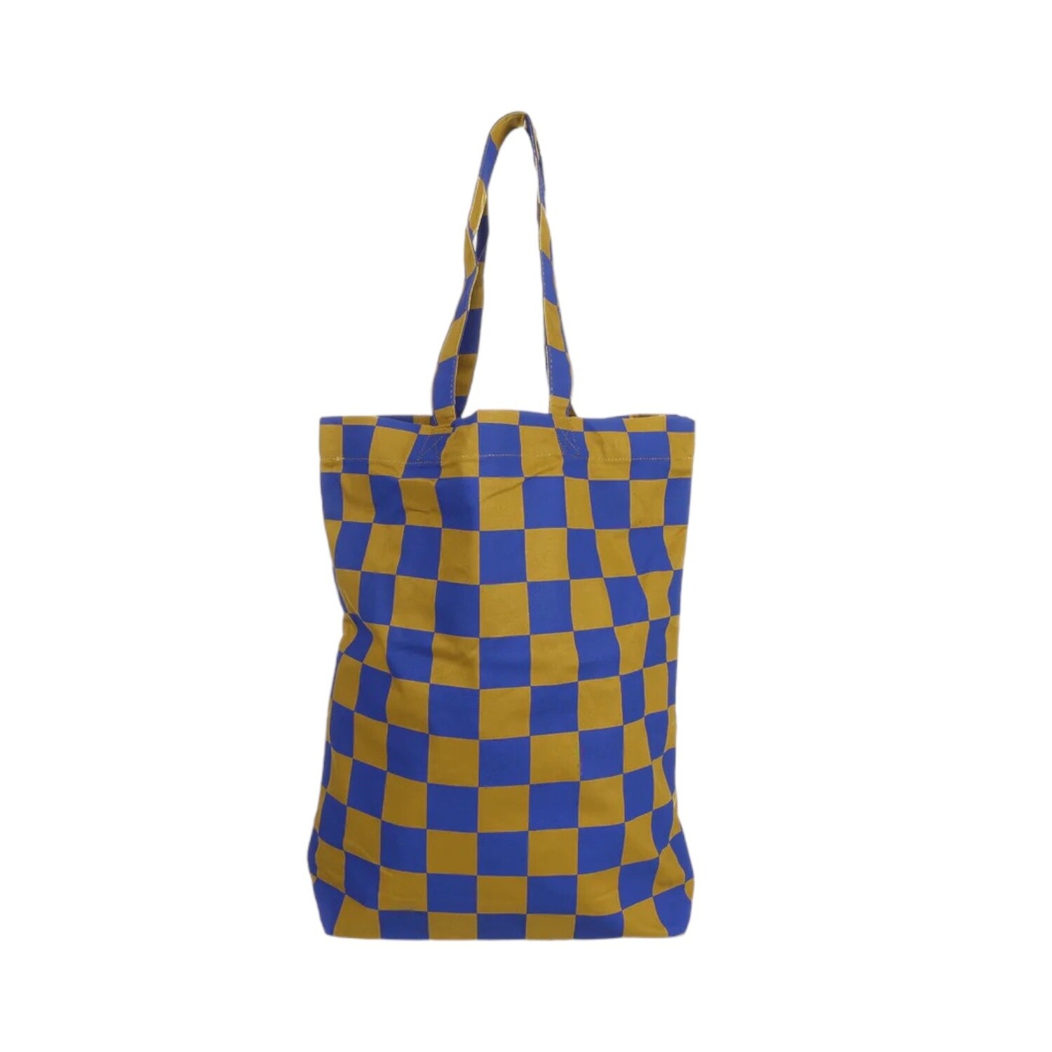 Katoenen  tas geblokt blauw oker